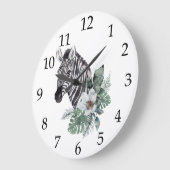 Waterverf Safari Zebra Tropische Bloemen Grote Klok (Hoek)