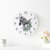 Waterverf Safari Zebra Tropische Bloemen Grote Klok (Huis)