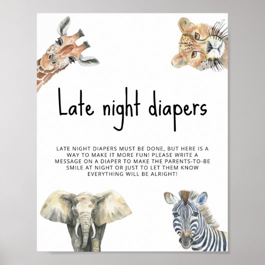 Waterverf safaridieren - Late Night luiers Poster (Voorkant)
