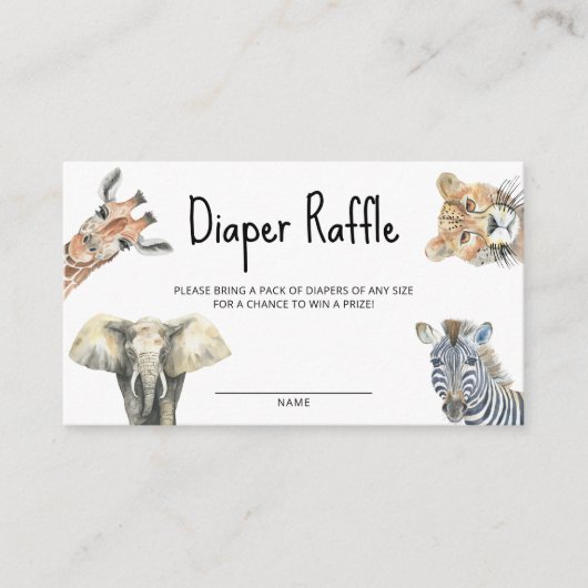 Waterverf safaridieren - luierloterij informatiekaartje (Voorkant)