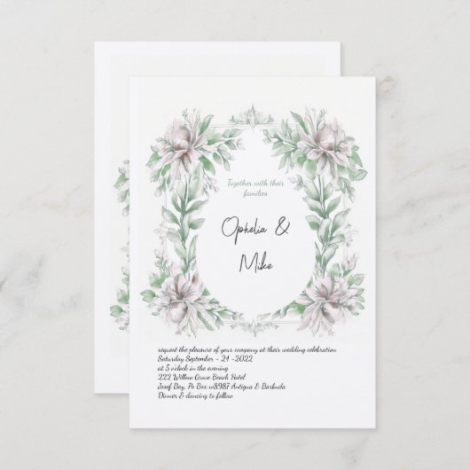 Waterverf Sage Floral bruiloft uitnodiging (Voorkant / Achterkant)