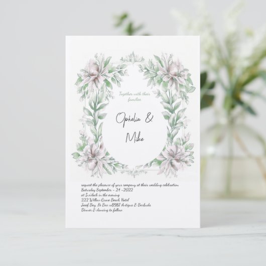 Waterverf Sage Floral bruiloft uitnodiging (Staand voorkant)