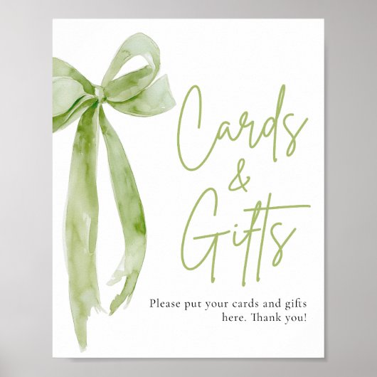 Waterverf Sage Green Bow Kaarten en geschenken tek Poster (Voorkant)