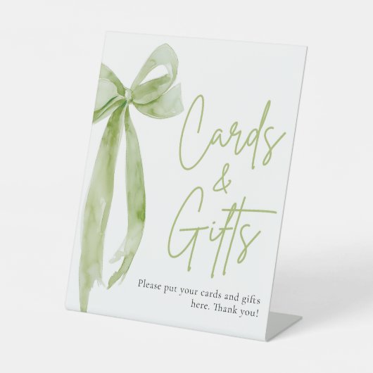 Waterverf Sage Green Bow Kaarten en geschenken tek Reclamebord Met Voetstuk (Voorkant)