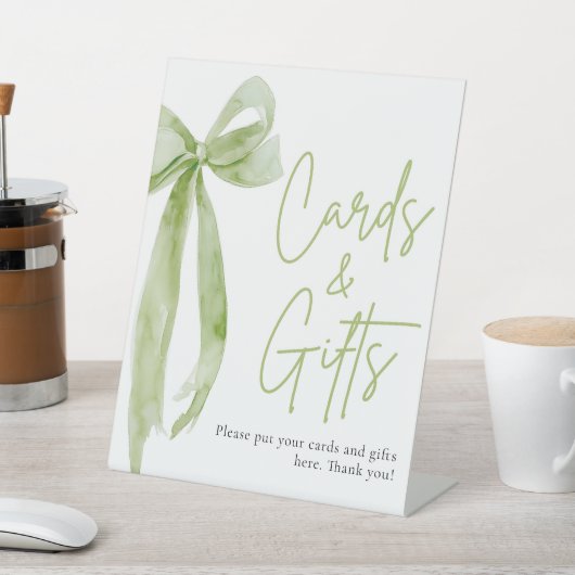 Waterverf Sage Green Bow Kaarten en geschenken tek Reclamebord Met Voetstuk (Insitu)