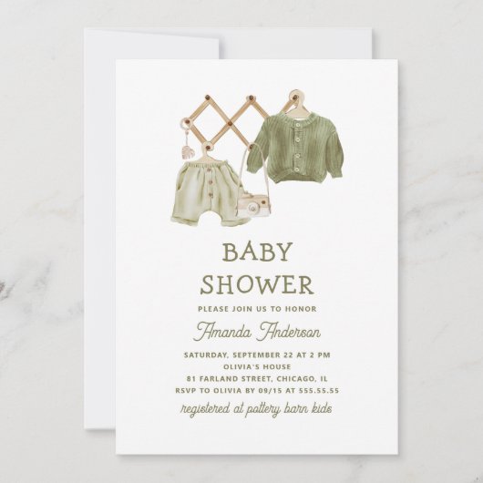 Waterverf Sage Green Clothes. neutraal Baby shower Kaart (Voorkant)