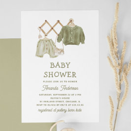 Waterverf Sage Green Clothes. neutraal Baby shower Kaart
