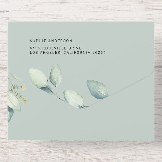 Waterverf Sage Green Eucalyptus verlaat bruiloft All In One Uitnodiging (Achterzijde)