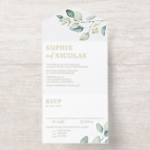 Waterverf Sage Green Eucalyptus verlaat bruiloft All In One Uitnodiging (Binnenkant)