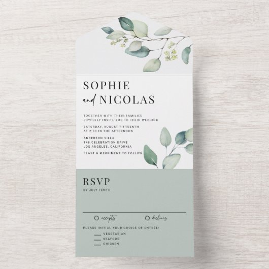 Waterverf Sage Green Eucalyptus Weddenschap All In One Uitnodiging (Binnen)