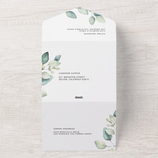 Waterverf Sage Green Eucalyptus Weddenschap All In One Uitnodiging (Buitenkant)