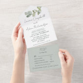 Waterverf Sage Green Eucalyptus Weddenschap All In One Uitnodiging (Afscheurbaar)