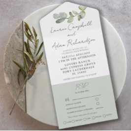 Waterverf Sage Green Eucalyptus Weddenschap All In One Uitnodiging