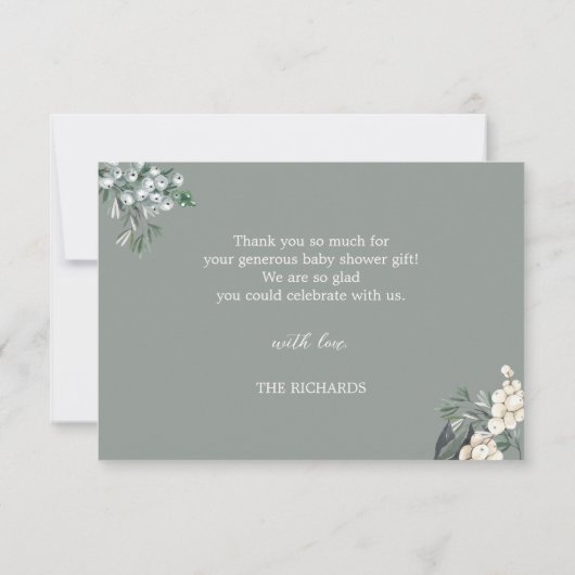 Waterverf Sage Green Forest Pine Baby shower Bedankkaart (Achterkant)