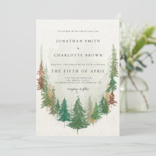Waterverf Sage Green Forest Rustic Wedding Kaart (Staand voorkant)