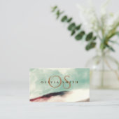 Waterverf Sage Green Landscape Monogramed Visitekaartje (Staand voorkant)