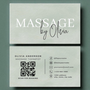 Waterverf Sage Green Massage Therapist QR Code Visitekaartje