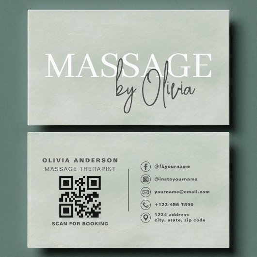 Waterverf Sage Green Massage Therapist QR Code Visitekaartje
