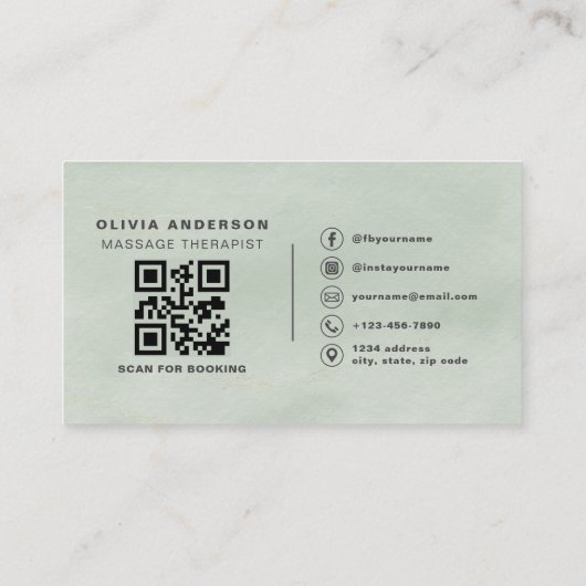 Waterverf Sage Green Massage Therapist QR Code Visitekaartje (Achterkant)