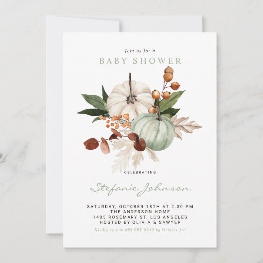 Waterverf Sage Green Pumpkins Herfst Baby shower Kaart (Voorkant)