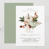 Waterverf Sage Green Pumpkins Herfst Baby shower Kaart (Voorkant / Achterkant)