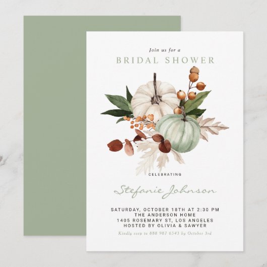 Waterverf Sage Green Pumpkins Herfst Vrijgezellenf Kaart (Voorkant / Achterkant)