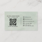 Waterverf Sage Green QR Code Nail Specialist Visitekaartje (Achterkant)