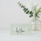 Waterverf Sage Green QR Code Nail Specialist Visitekaartje (Staand voorkant)