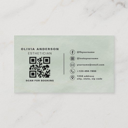 Waterverf Sage Green Skincare QR-code Visitekaartje (Achterkant)