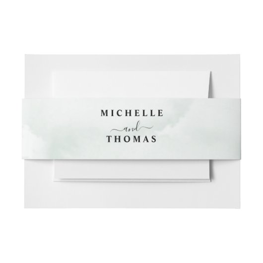 Waterverf Sage Groene Bruiloft Uitnodigingen Wikkel (Voorkant Voorbeeld)