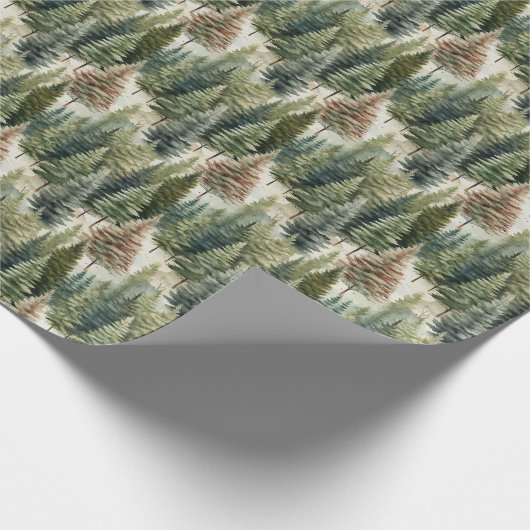 Waterverf Sage Groene pijnbomen Winterbos Cadeaupapier (Hoek)