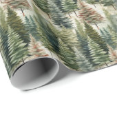 Waterverf Sage Groene pijnbomen Winterbos Cadeaupapier (Rol Hoek)