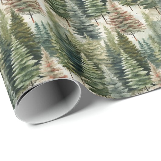 Waterverf Sage Groene pijnbomen Winterbos Cadeaupapier (Rol Hoek)