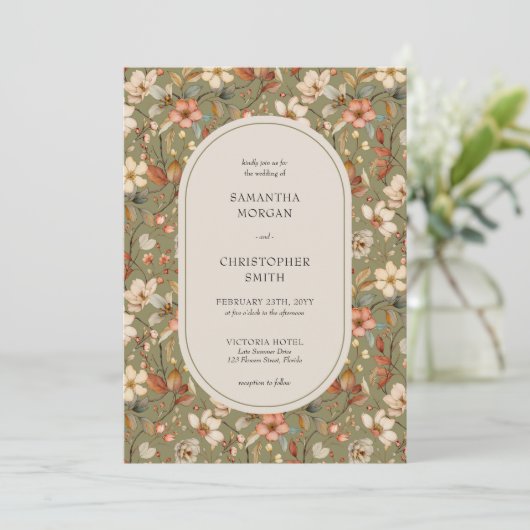 waterverf Sage Terracotta Wildflower Kaart (Staand voorkant)