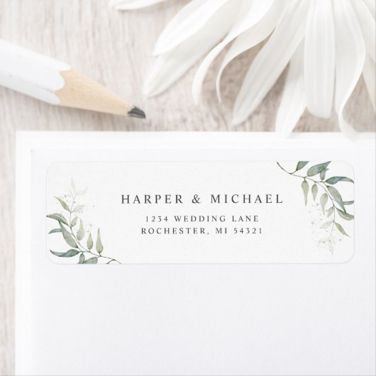 Waterverf sage verlaat trouwretourlabel etiket (Insitu)