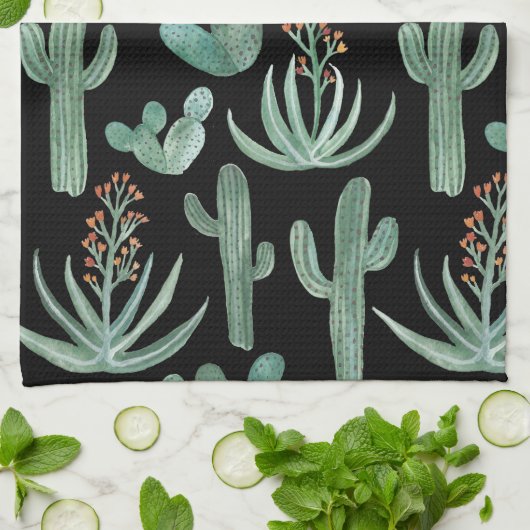 Waterverf Saguaro Cactus Desert Aloe Pattern Theedoek (Gevouwen)