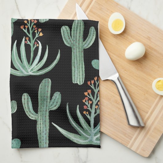 Waterverf Saguaro Cactus Desert Aloe Pattern Theedoek (Quarter Fold)