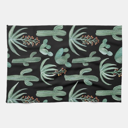 Waterverf Saguaro Cactus Desert Aloe Pattern Theedoek (Horizontaal)