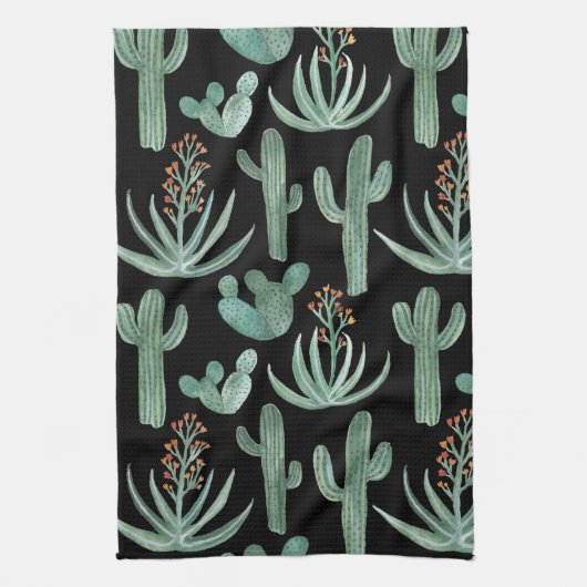 Waterverf Saguaro Cactus Desert Aloe Pattern Theedoek (Verticaal)