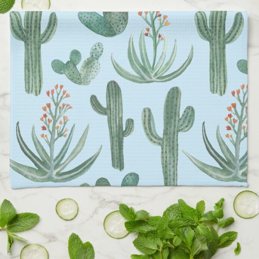 Waterverf Saguaro Cactus Desert Aloe Pattern Theedoek (Gevouwen)