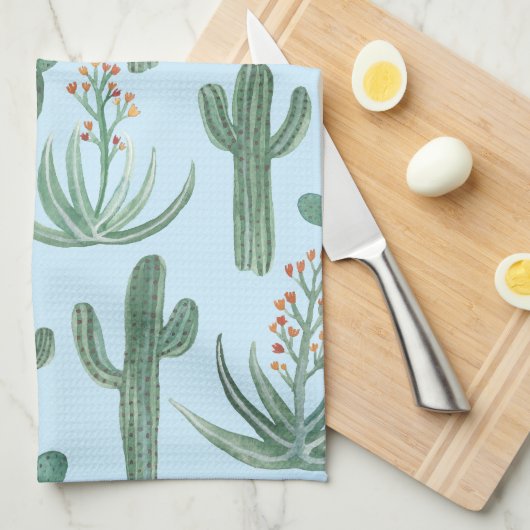 Waterverf Saguaro Cactus Desert Aloe Pattern Theedoek (Quarter Fold)