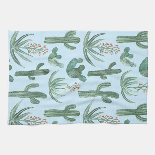 Waterverf Saguaro Cactus Desert Aloe Pattern Theedoek (Horizontaal)