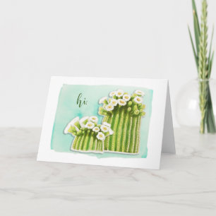 Waterverf Saguaro Cactus met witte bloemen Notitiekaartje