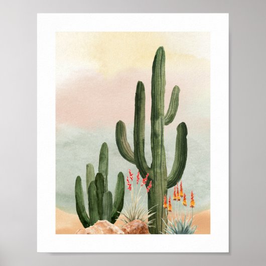 Waterverf Saguaro Cactus Nursery Poster (Voorkant)