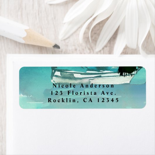 Waterverf Sailboat Palm Trees & String Lights Etiket (Insitu)