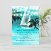 Waterverf Sailboat Palm Trees & String Lights Kaart (Staand voorkant)