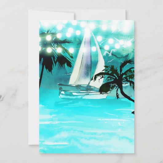 Waterverf Sailboat Palm Trees & String Lights Kaart (Achterkant)