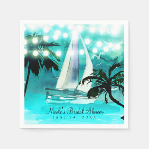 Waterverf Sailboat Palm Trees & String Lights Servet
