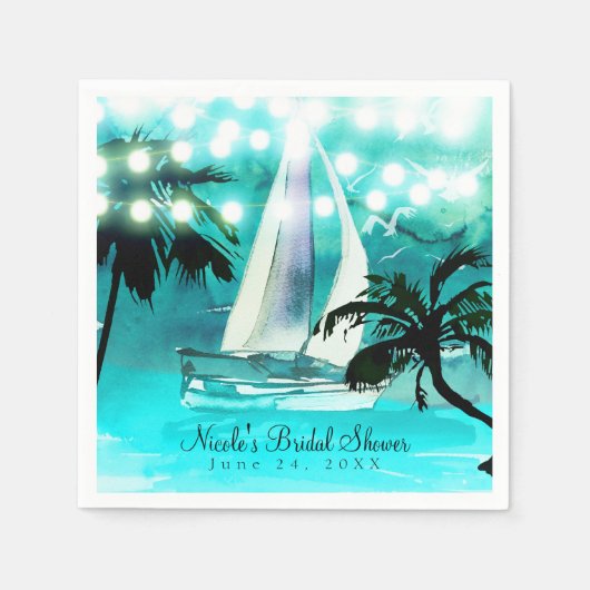Waterverf Sailboat Palm Trees & String Lights Servet (Voorkant)