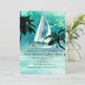 Waterverf Sailboat & Palm Trees Zee Uitnodigingen (Staand voorkant)